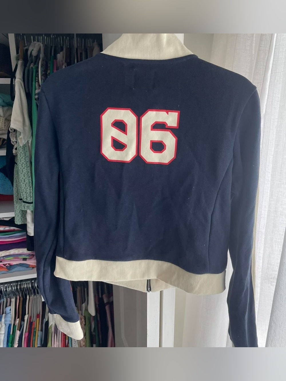 With Jean Navy Zip-Front Varsity Jacket with Red & Cream Accents - Picture 3 of 3